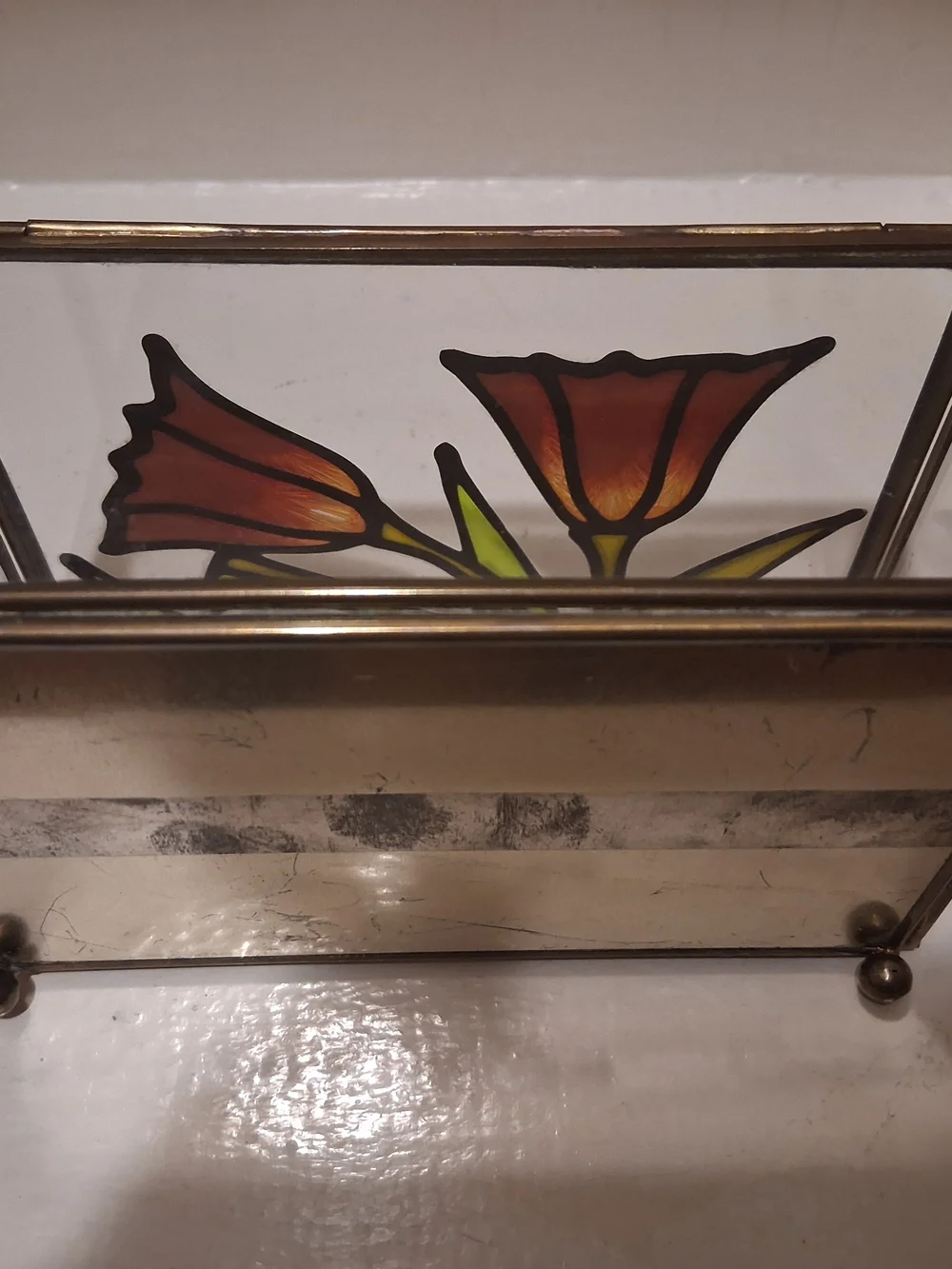 Vintage Brass & Stained Glass Jewelry Box